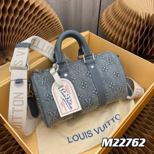 Lous Vuiton LV M22762 Keepall Bandouliere Monogram Travel Speedy With OG Magnetic Box & Dust Bag (Denim - 641) Women BAG