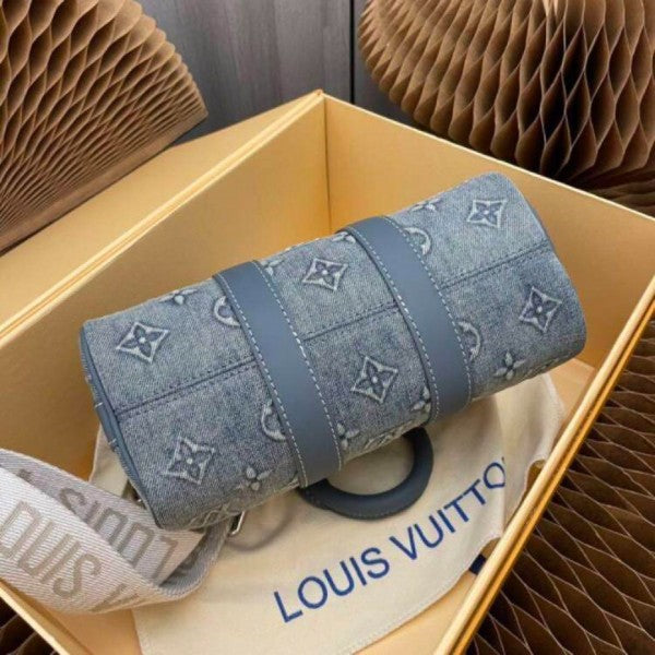 Lous Vuiton LV M22762 Keepall Bandouliere Monogram Travel Speedy With OG Magnetic Box & Dust Bag (Denim - 641) Women BAG