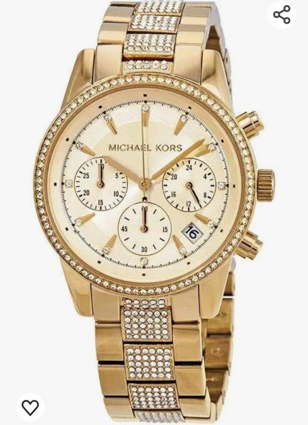 Micel Kos Ritz Pave Chronograph Stainless Steel set with Crystals Gold Dial Watch Mens watch