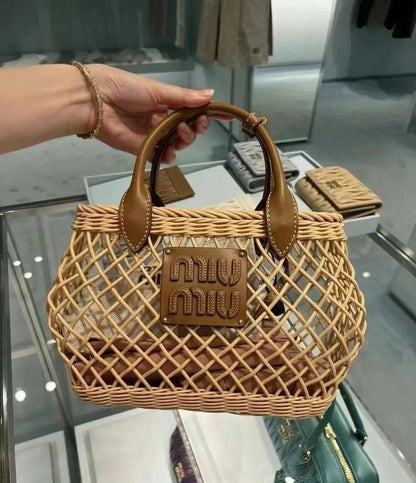 Mu Mu Woven Fabric Handbag Basket Women BAG