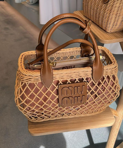 Mu Mu Woven Fabric Handbag Basket Women BAG