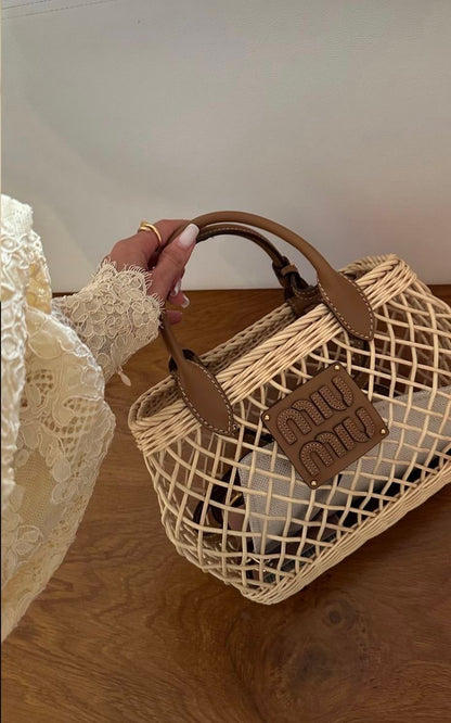 Mu Mu Woven Fabric Handbag Basket Women BAG