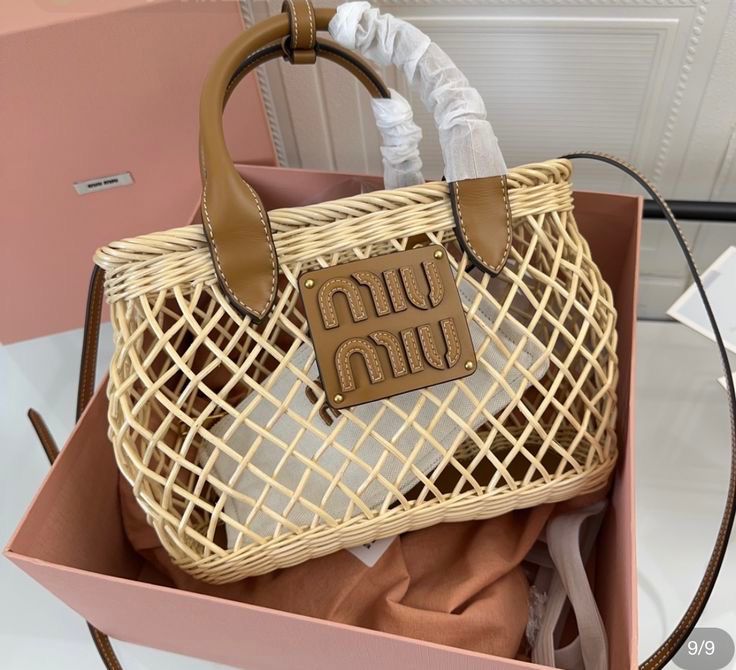 Mu Mu Woven Fabric Handbag Basket Women BAG