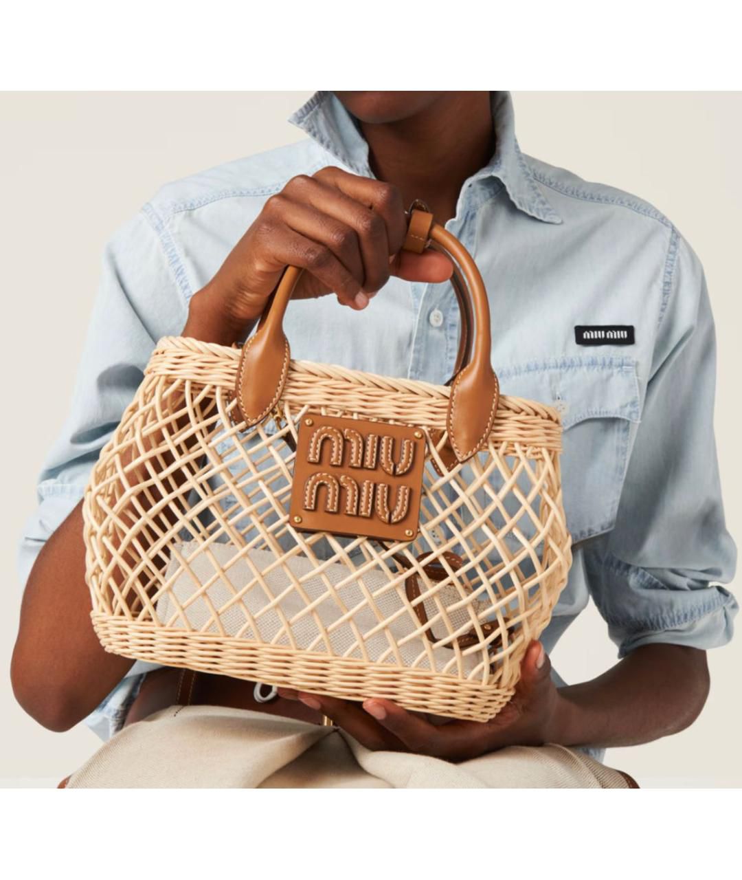 Mu Mu Woven Fabric Handbag Basket Women BAG