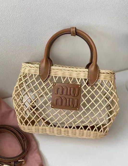 Mu Mu Woven Fabric Handbag Basket Women BAG