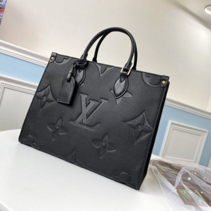 Lous Vuiton LV On The Go Monogram Premium Leather Tote Bag With Dust Bag (Black - 313) Women BAG