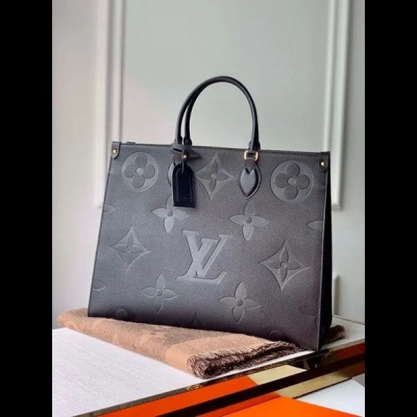 Lous Vuiton LV On The Go Monogram Premium Leather Tote Bag With Dust Bag (Black - 313) Women BAG