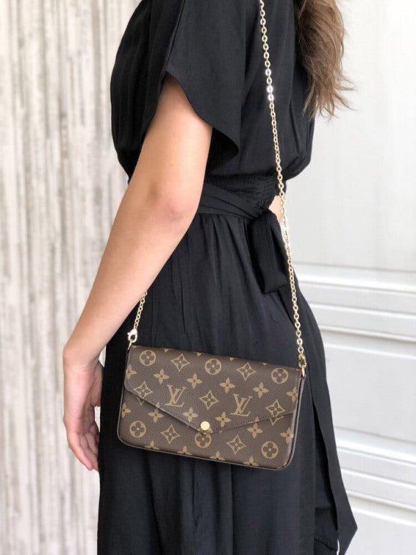 Lous Vuiton LV Felicie Monogram Pochette With OG Box & Dust Women Bag