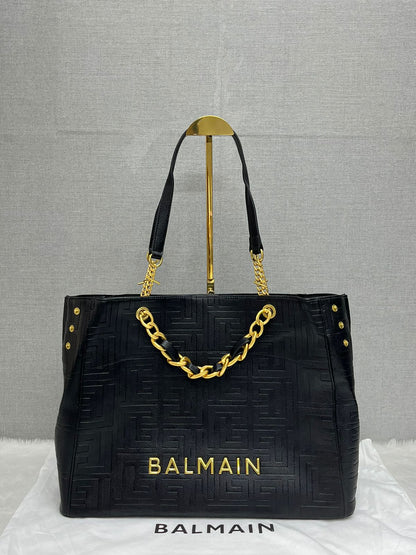 Balmai_n Plaqe Logo Leather Tote Women Bag