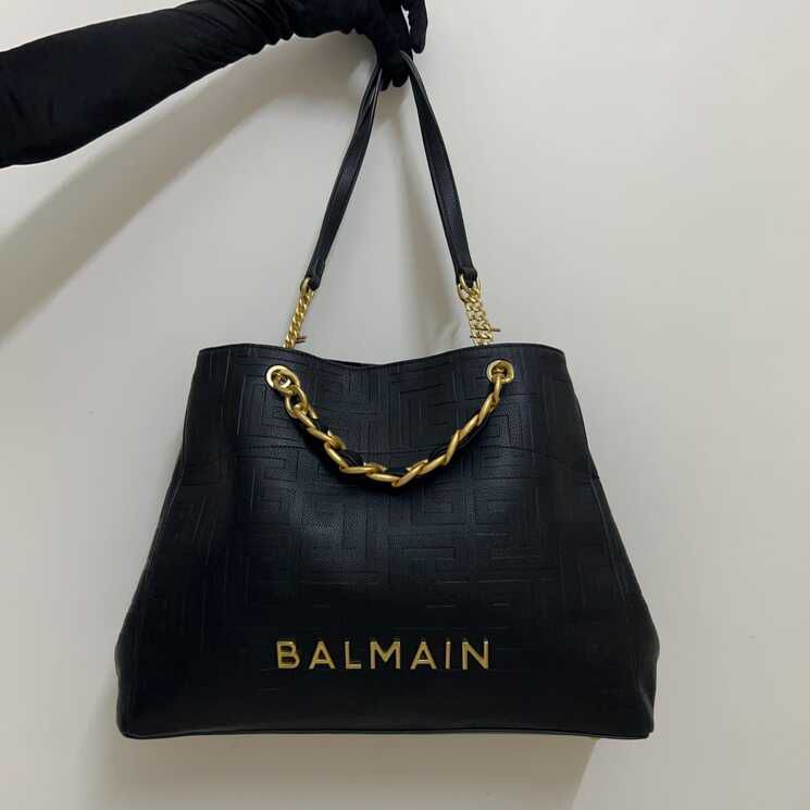 Balmai_n Plaqe Logo Leather Tote Women Bag