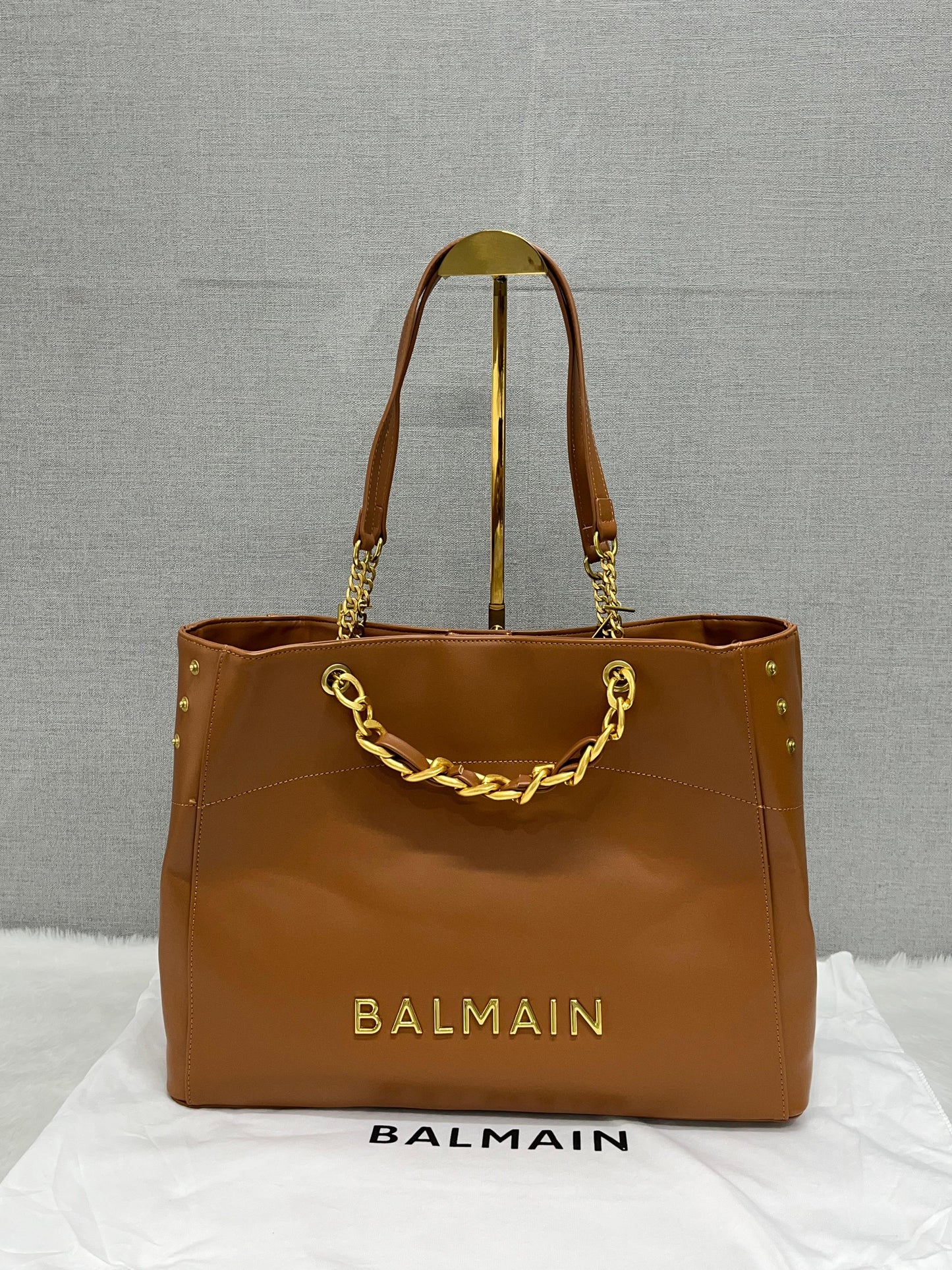 Balmai_n Plaqe Logo Leather Tote Women Bag