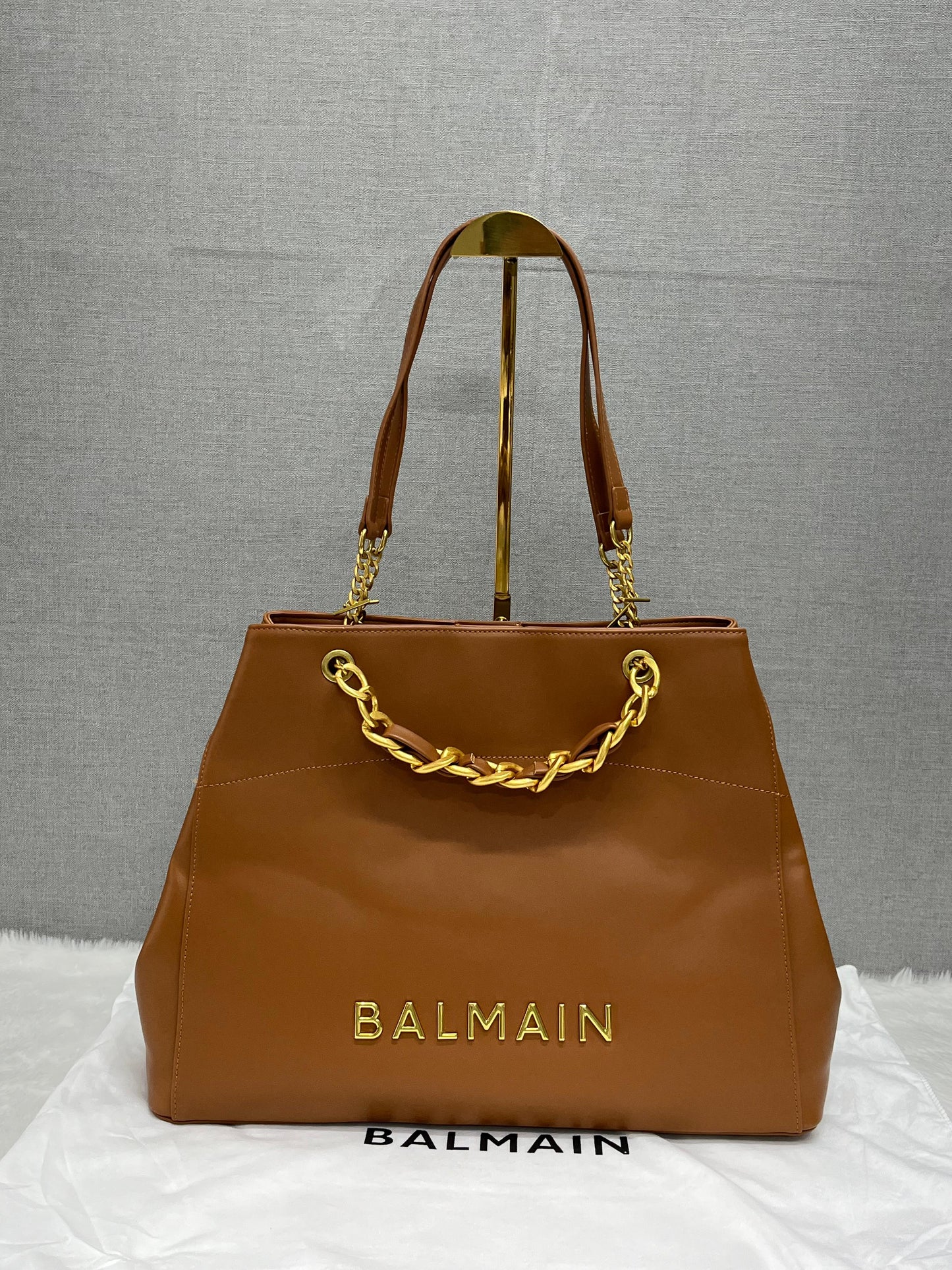 Balmai_n Plaqe Logo Leather Tote Women Bag