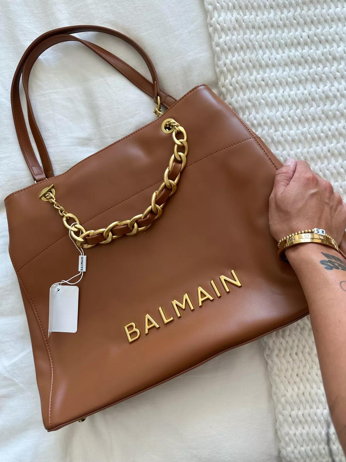 Balmai_n Plaqe Logo Leather Tote Women Bag