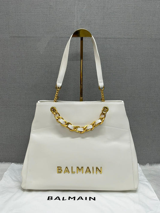 Balmai_n Plaue Logo Leather Tote Women Bag