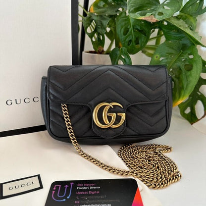 Guci GG Marmont Mini Matelasse Shoulder Bag With OG Box & Dust Bag (Black - 906) Women BAG