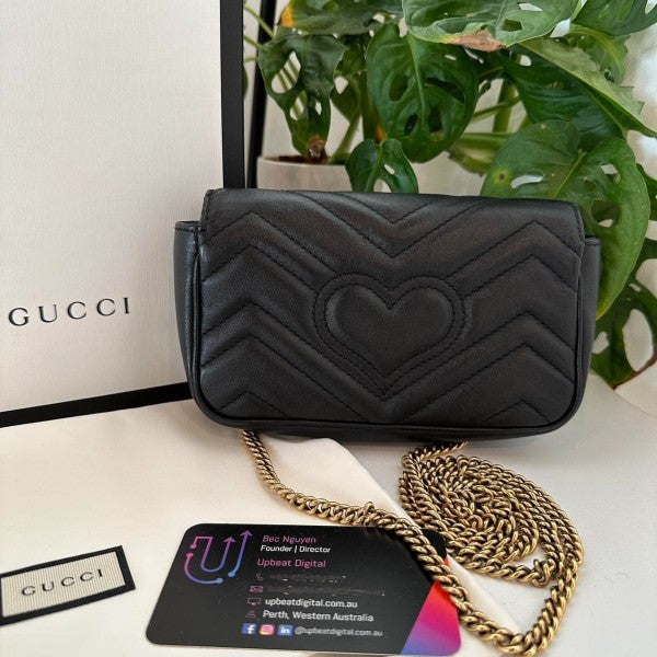 Guci GG Marmont Mini Matelasse Shoulder Bag With OG Box & Dust Bag (Black - 906) Women BAG