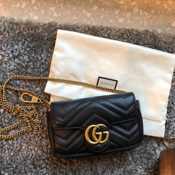 Guci GG Marmont Mini Matelasse Shoulder Bag With OG Box & Dust Bag (Black - 906) Women BAG