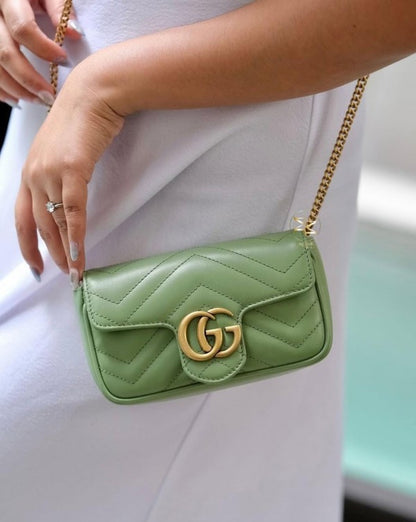 Guci GG Marmont Mini Matelasse Shoulder Bag With OG Box & Dust Bag (Green - 909) Women BAG