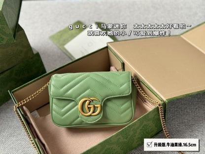 Guci GG Marmont Mini Matelasse Shoulder Bag With OG Box & Dust Bag (Green - 909) Women BAG