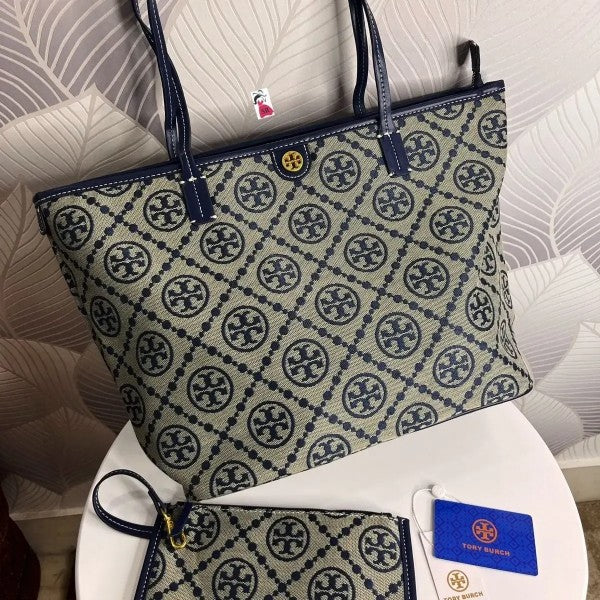 Toy Buch T Monogram Tote With OG Box & Dust Bag & Extra Pouch (Blue - 633)  Women BAG