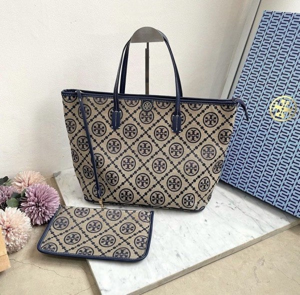 Toy Buch T Monogram Tote With OG Box & Dust Bag & Extra Pouch (Blue - 633)  Women BAG