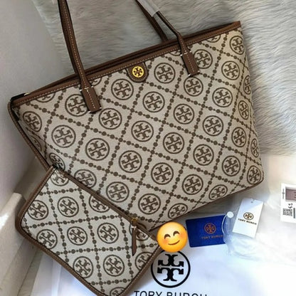 Toy Buch T Monogram Tote With OG Box & Dust Bag & Extra Pouch (Brown - 634) Women BAG