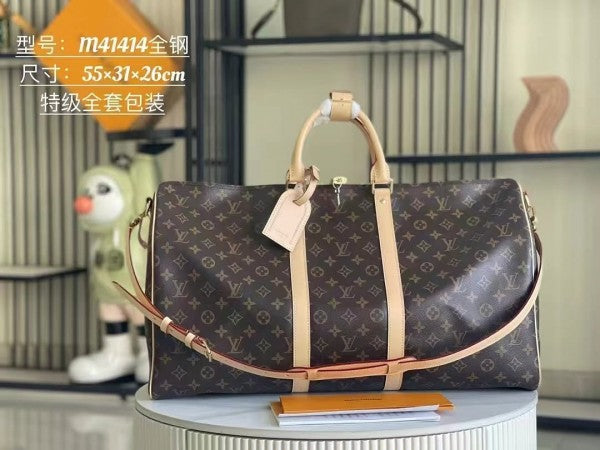 Lous Vitton LV M44810 Keepall Bandoulire Premium Monogram Unisex Duffle Bag With Dust Bag & Accessories (Brown - 862) Women BAG