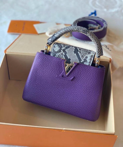 Lous Vuiton Capucines Small Purple Python Skin Women Bag