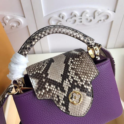 Lous Vuiton Capucines Small Purple Python Skin Women Bag