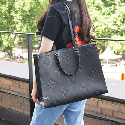 Lous Vuiton LV On The Go Premium Monogram Leather Tote Bag With OG Magnetic Box & Dust Bag (Black - 730) Women BAG