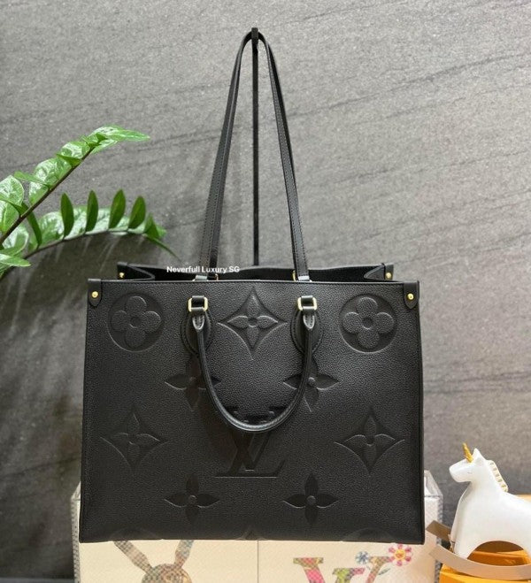 Lous Vuiton LV On The Go Premium Monogram Leather Tote Bag With OG Magnetic Box & Dust Bag (Black - 730) Women BAG