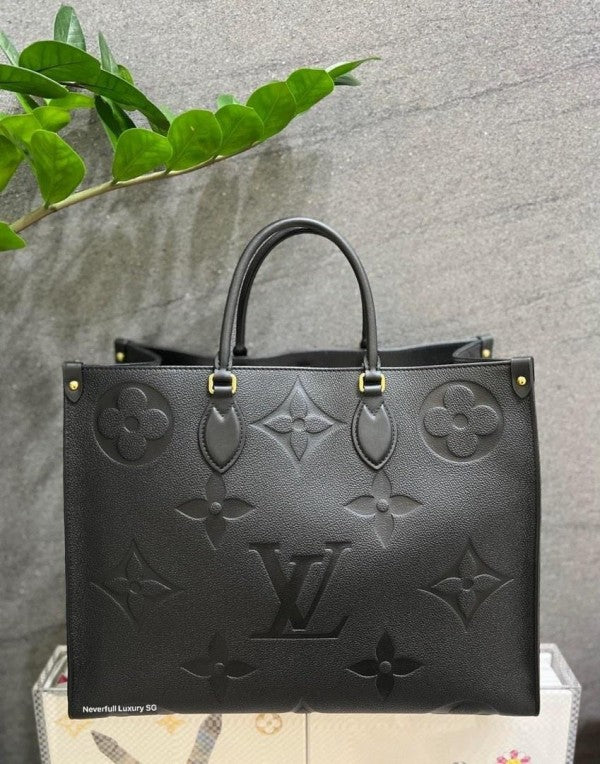 Lous Vuiton LV On The Go Premium Monogram Leather Tote Bag With OG Magnetic Box & Dust Bag (Black - 730) Women BAG