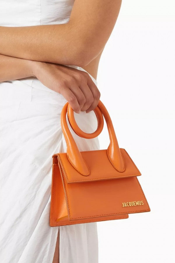 Jacquus Le Chiqito Noeud Bag With OG Box Dust Bag & Extra Sling Belt (Orange - 136) Women BAG