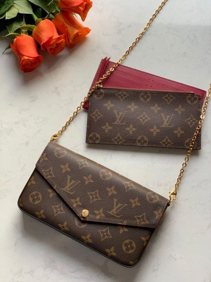 Lous Vuiton LV Felicie Monogram Pochette With OG Box & Dust Bag) Women BAG