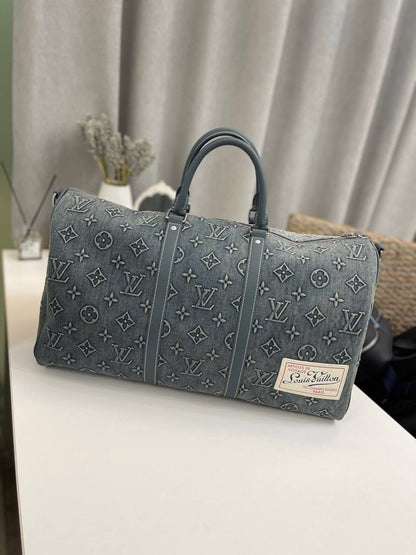 Lous Vuiton Keepall Bandouliere 50 Monogram Washed Denim Coach Canvas Duffle Bag Women Bag