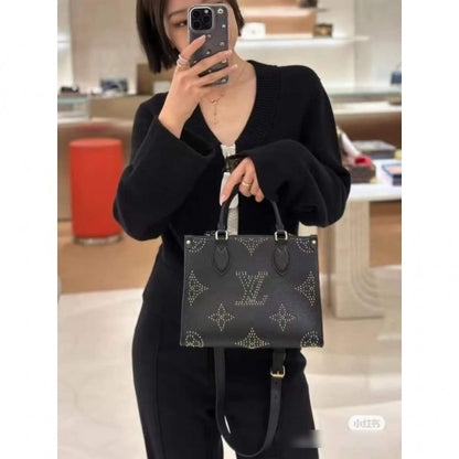 Lois Vuion LV M46733 On The Go Premium Leather Tote Bag With OG Double Magnetic Box & Dust Bag (Black - 647) Women Bag