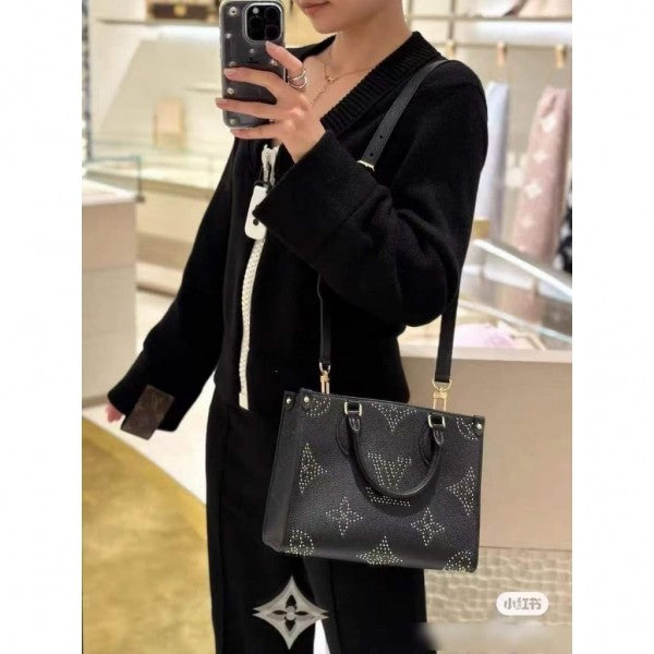 Lois Vuion LV M46733 On The Go Premium Leather Tote Bag With OG Double Magnetic Box & Dust Bag (Black - 647) Women Bag